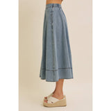FLARE DENIM MIDI SKIRT WITH POCKETS