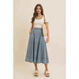 FLARE DENIM MIDI SKIRT WITH POCKETS