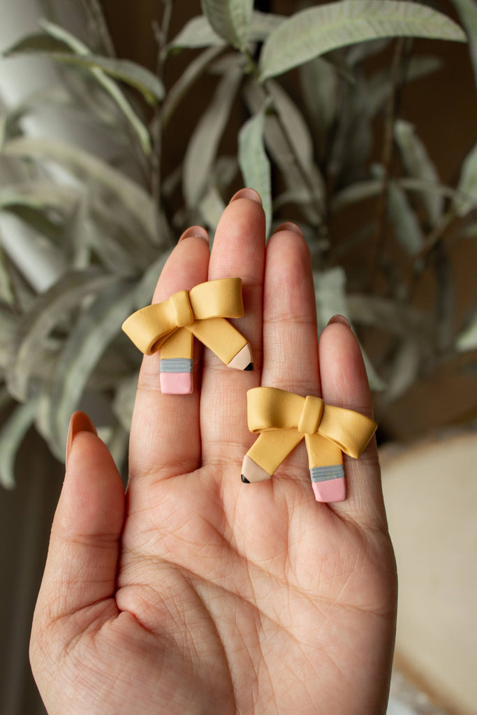 Pencil Bow Oversized Studs, Back to School Teacher Earrings