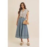 FLARE DENIM MIDI SKIRT WITH POCKETS