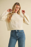 Mock Neck Balloon Sleeve Embroidered Sweater