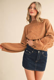 Mock Neck Balloon Sleeve Embroidered Sweater