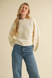 Mock Neck Balloon Sleeve Embroidered Sweater