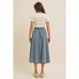 FLARE DENIM MIDI SKIRT WITH POCKETS