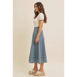 FLARE DENIM MIDI SKIRT WITH POCKETS