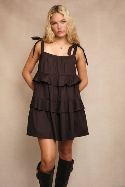 Chocolate Ruffle Mini Dress