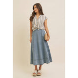 FLARE DENIM MIDI SKIRT WITH POCKETS