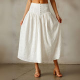 White Smocked Midi Skirt