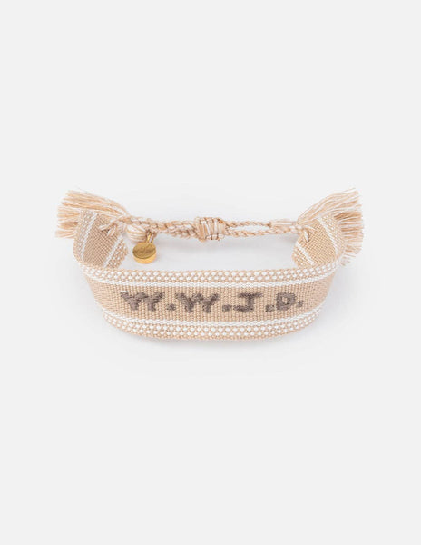 Beige WWJD Embroidered Bracelet