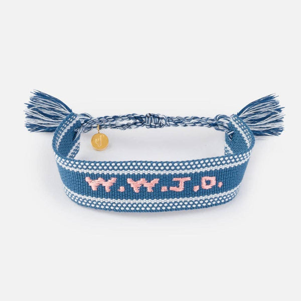 Blue WWJD Embroidered Bracelet