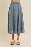 FLARE DENIM MIDI SKIRT WITH POCKETS