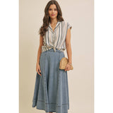 FLARE DENIM MIDI SKIRT WITH POCKETS