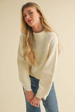 Mock Neck Balloon Sleeve Embroidered Sweater