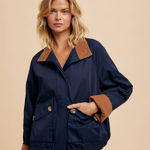 Navy Cargo Pullover Jacket