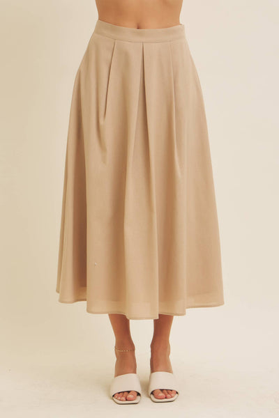 PLEATED MIDI SKIRT WITH POCKETS IN LINEN BLEND FABRIC