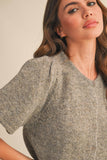 Short Puff Sleeve Sweater Cardigan