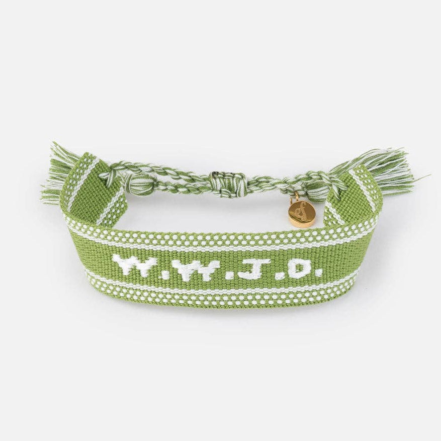 Green WWJD Embroidered Bracelet