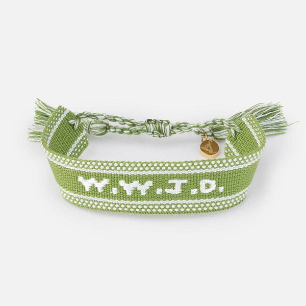 Green WWJD Embroidered Bracelet