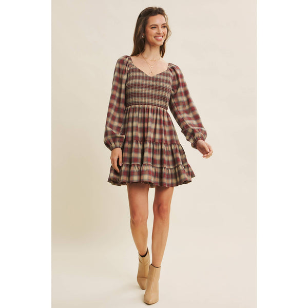 Plaid Smocked Mini Dress