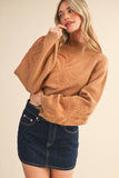 Mock Neck Balloon Sleeve Embroidered Sweater