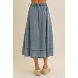 FLARE DENIM MIDI SKIRT WITH POCKETS