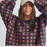 Checkered Oversized Sweater- Orange