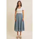 FLARE DENIM MIDI SKIRT WITH POCKETS