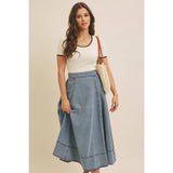 FLARE DENIM MIDI SKIRT WITH POCKETS