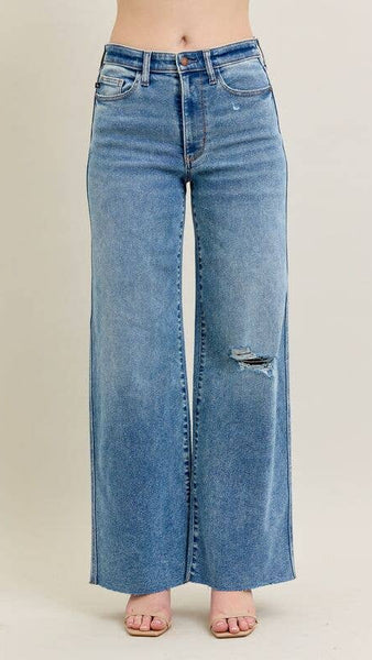 Medium Vintage Wash Wide Leg With Raw Hem