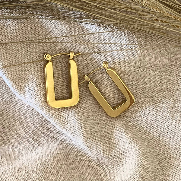 18k Rectangle hoops Gold Plated Dangle Earrings Lightweight