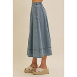 FLARE DENIM MIDI SKIRT WITH POCKETS