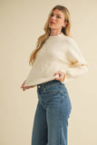 Mock Neck Balloon Sleeve Embroidered Sweater