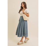 FLARE DENIM MIDI SKIRT WITH POCKETS