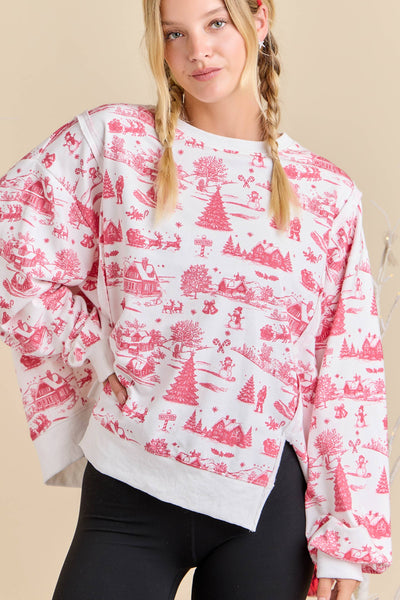 Holiday Toile Printed Oversized Top