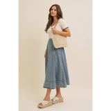 FLARE DENIM MIDI SKIRT WITH POCKETS