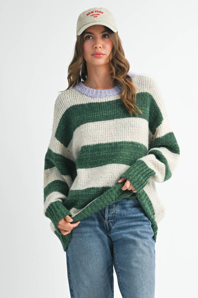 Oversized Striped Green & Lavender Sweater