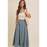 FLARE DENIM MIDI SKIRT WITH POCKETS