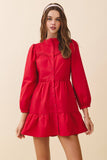Pintuck Yoke Detail Button Front Mini Dress - CD06271