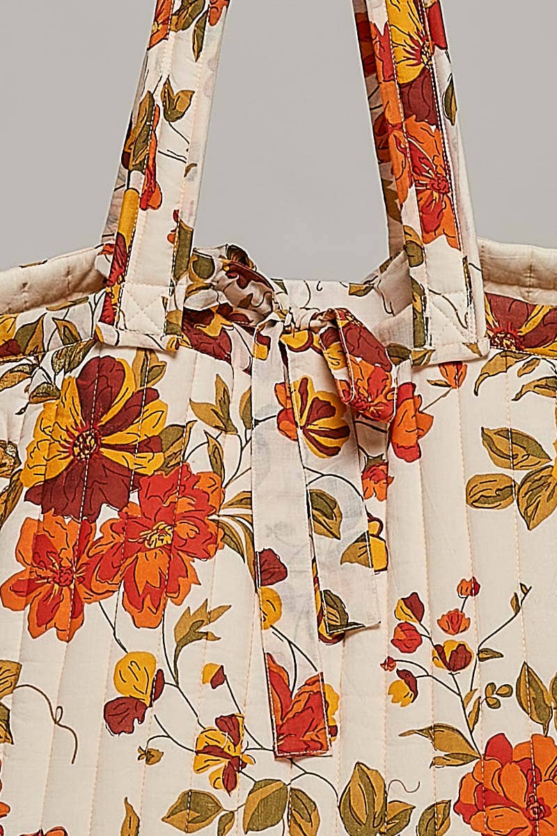 Ribbon-Tie Quilted Floral Jumbo Tote Bag