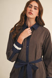 STRIPED BUTTON DOWN BELTED MINI DRESS MDR4225