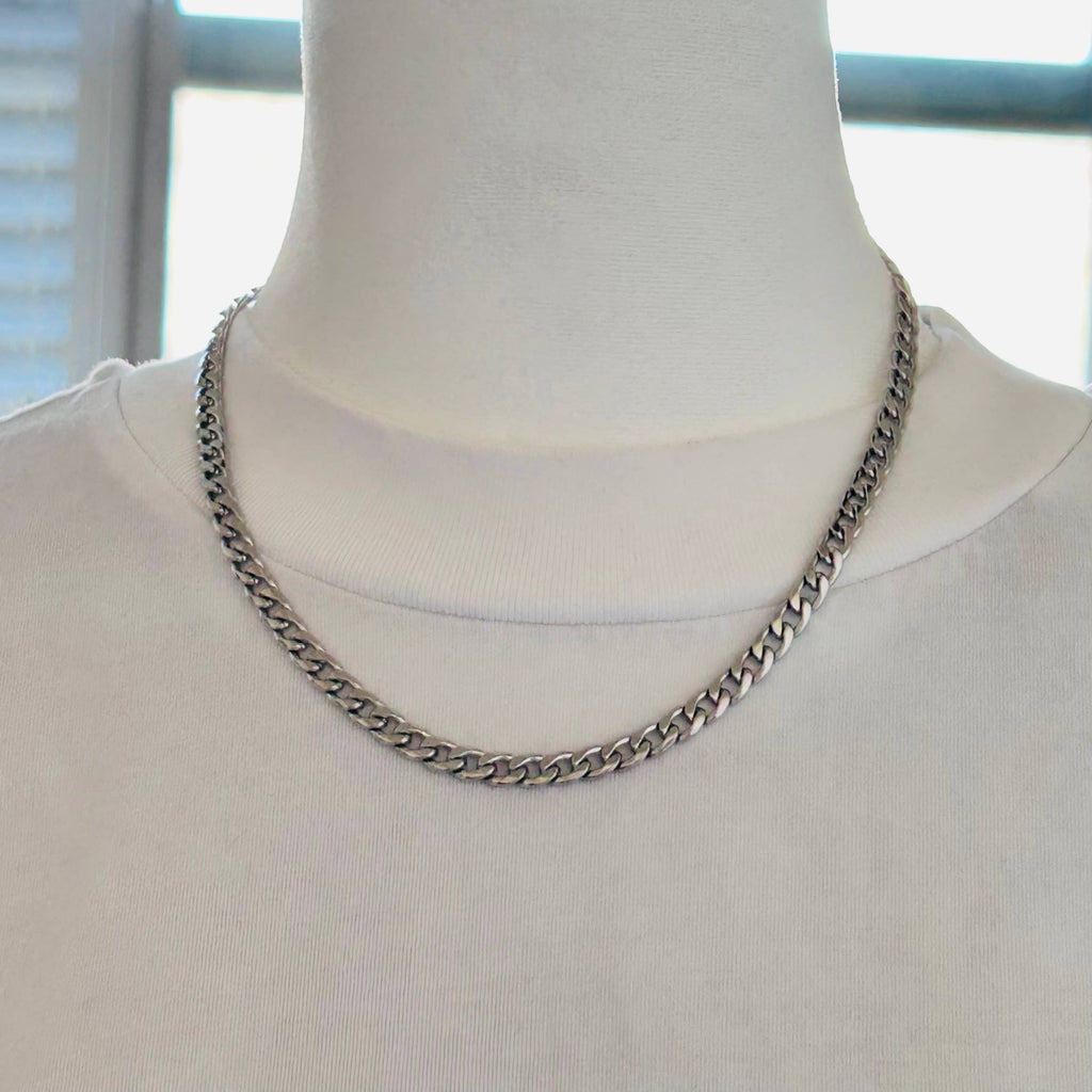 Simple silver layering curb link chain necklace