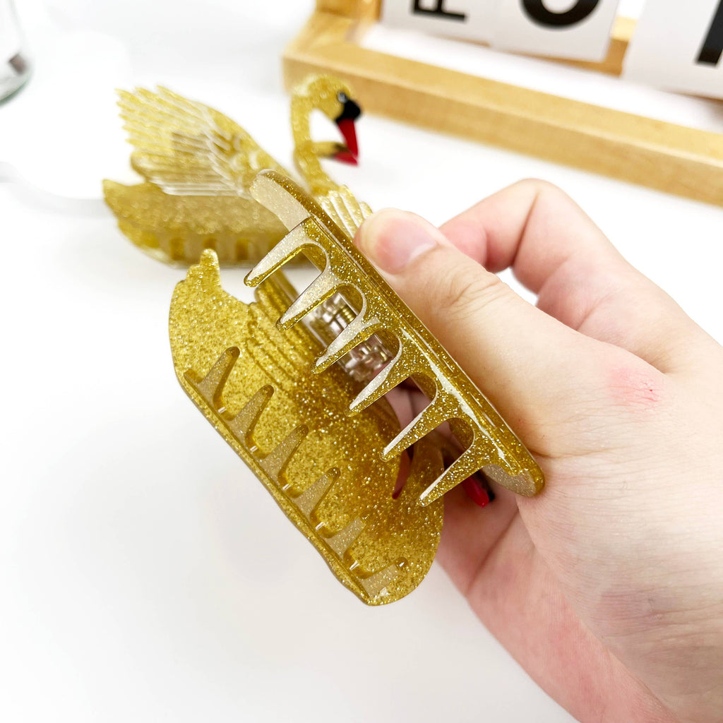 Animal Acetic Acid Gold Swan Hair Claw Clip