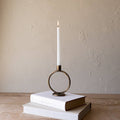 Kacela Brass Round Sculpture Taper Candle Holder Metal