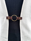Cinch Clip for Clothes Bronze w/ Studded Brown Leather Clasp