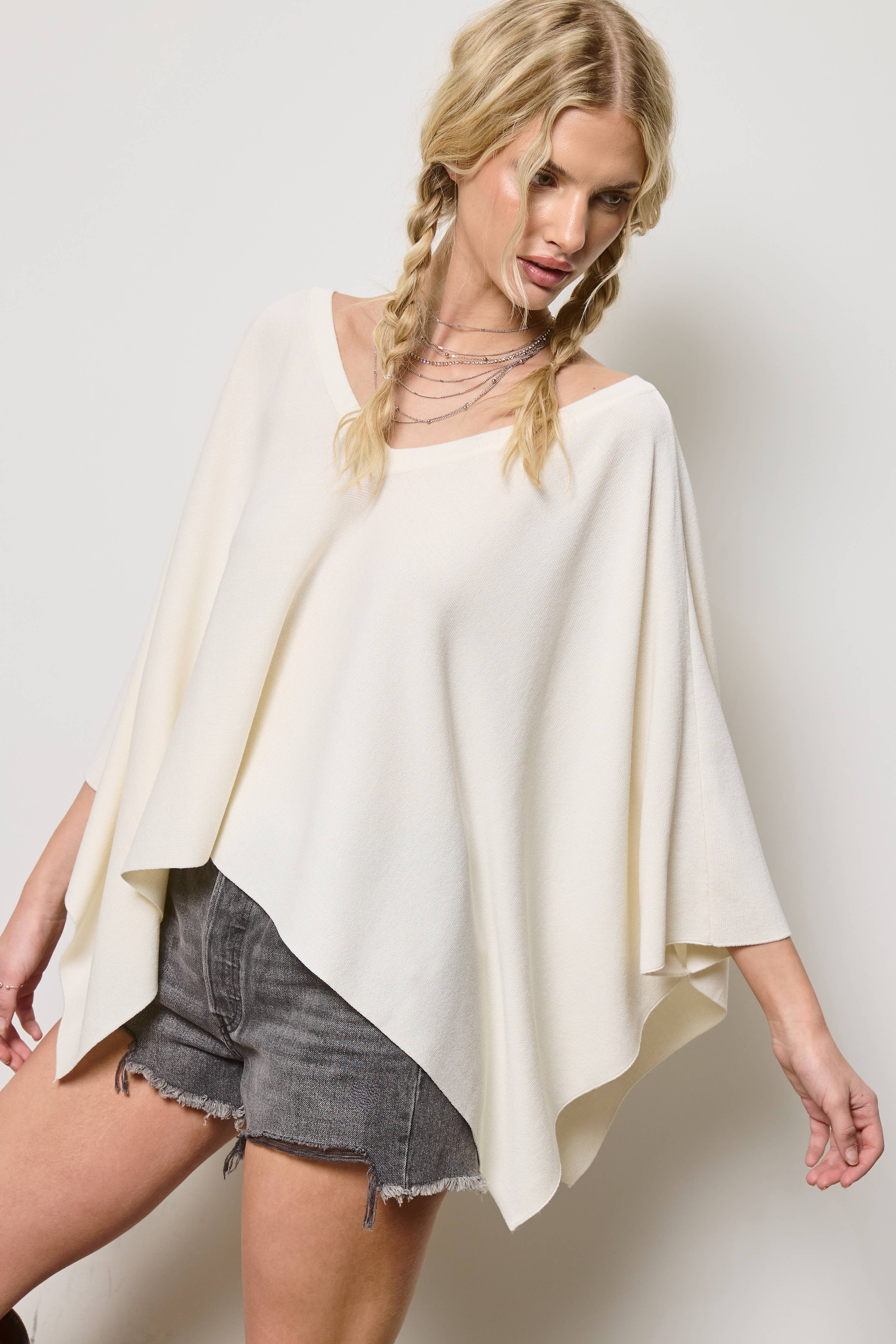 Asymmetric Knit Poncho Top - 2 Colors