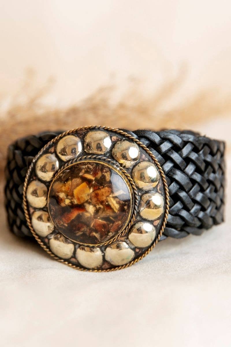WIDE BLACK LEATHER BELT SATU