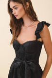 Jacquard Sweetheart Neck Ruffled Shoulder Dress