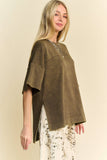WASHED CREW NECK DROPPED DOLMAN SLEEVES TOP
