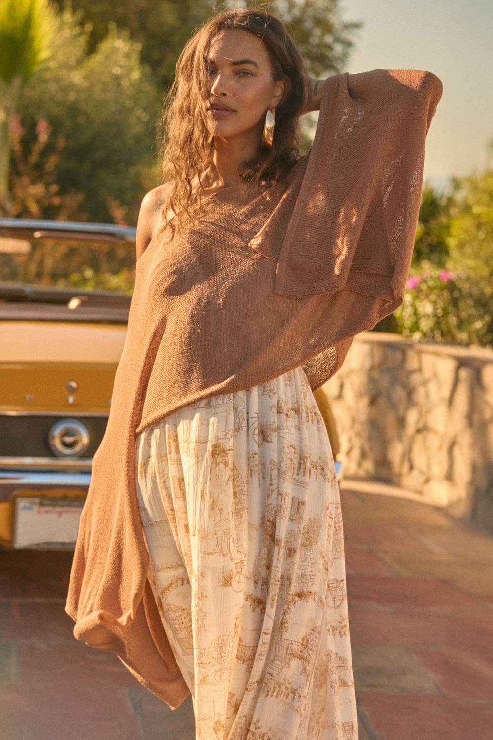 Cropped Poncho Style Knit Sweater