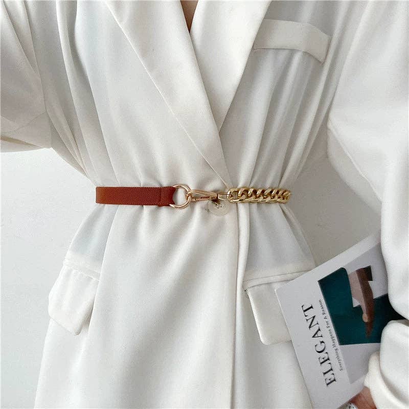 Chain Leather Splicing Simple Belt